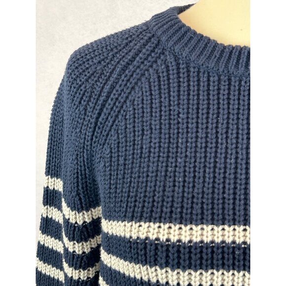 J. Crew Knit Sweater Womens M Crew Neck Cotton Navy White Striped - Picture 6 of 12